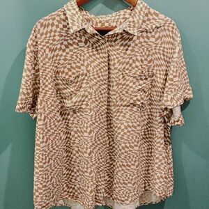 Wildfang Tan and Cream Button Down Shirt with Geometric Pattern
